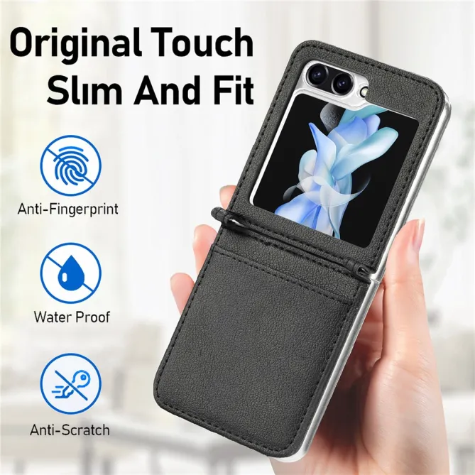 Coque Samsung Galaxy Z Flip 7 FE et Z Flip 6 Porte-Carte Grain Litchi