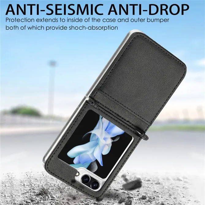 Coque Samsung Galaxy Z Flip 7 FE et Z Flip 6 Porte-Carte Grain Litchi
