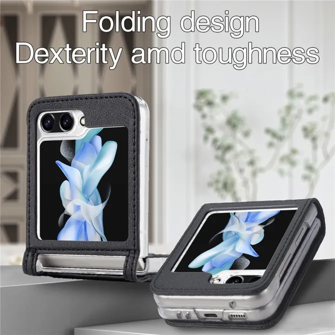 Coque Samsung Galaxy Z Flip 7 FE et Z Flip 6 Porte-Carte Grain Litchi
