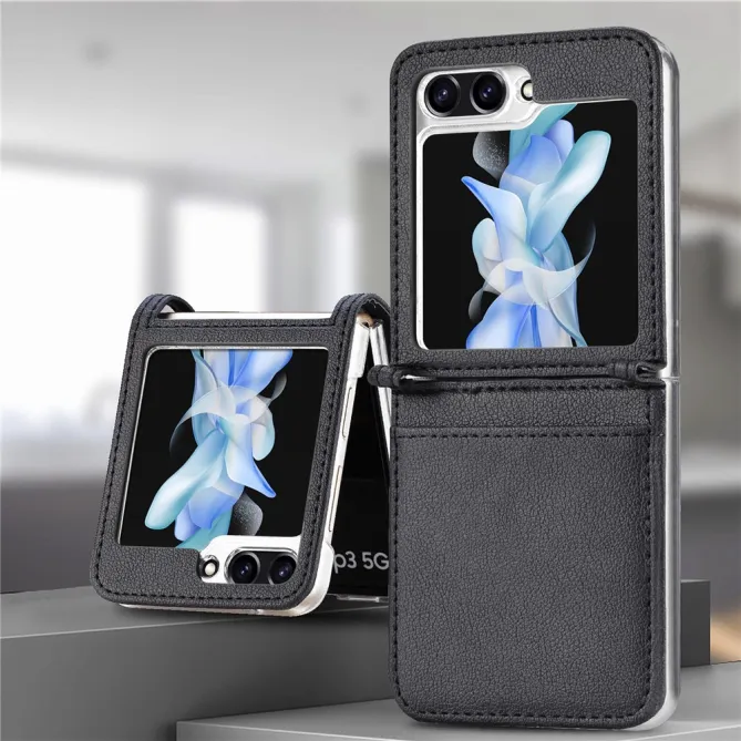 Coque Samsung Galaxy Z Flip 7 FE et Z Flip 6 Porte-Carte Grain Litchi