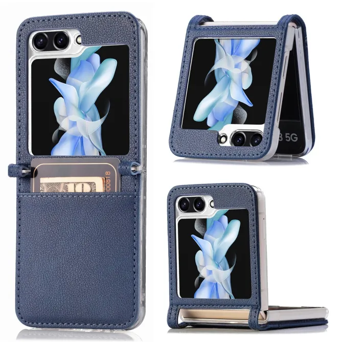 Coque Samsung Galaxy Z Flip 7 FE et Z Flip 6 Porte-Carte Grain Litchi