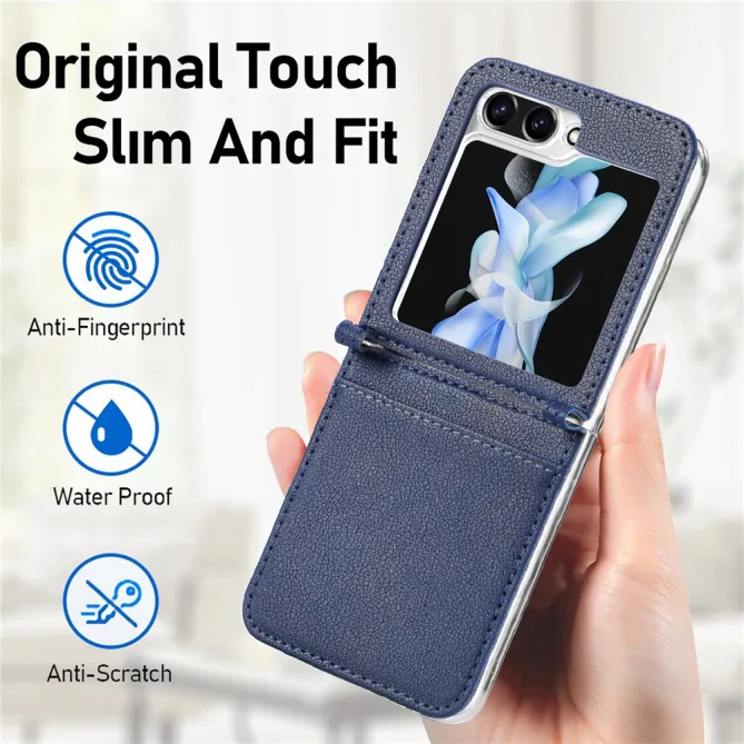 Coque Samsung Galaxy Z Flip 7 FE et Z Flip 6 Porte-Carte Grain Litchi