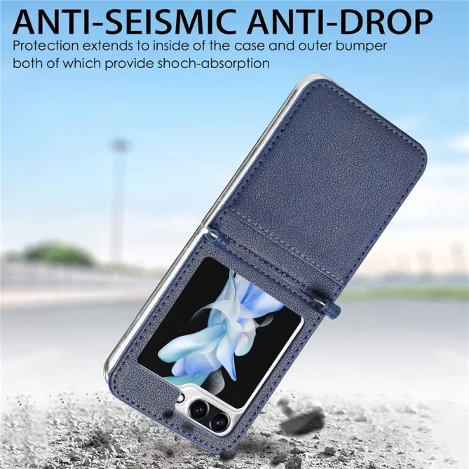 Coque Samsung Galaxy Z Flip 7 FE et Z Flip 6 Porte-Carte Grain Litchi