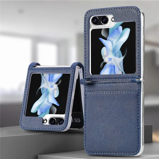 Coque Samsung Galaxy Z Flip 7 FE et Z Flip 6 Porte-Carte Grain Litchi