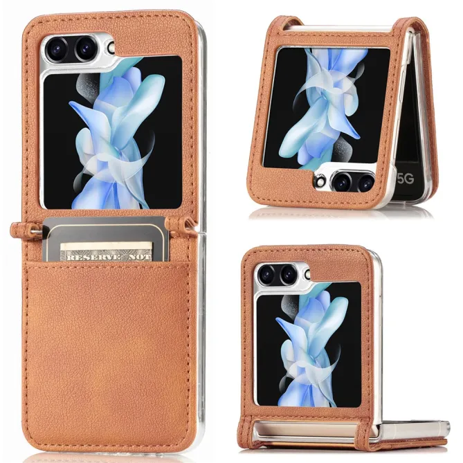 Coque Samsung Galaxy Z Flip 7 FE et Z Flip 6 Porte-Carte Grain Litchi