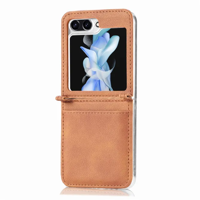 Coque Samsung Galaxy Z Flip 7 FE et Z Flip 6 Porte-Carte Grain Litchi
