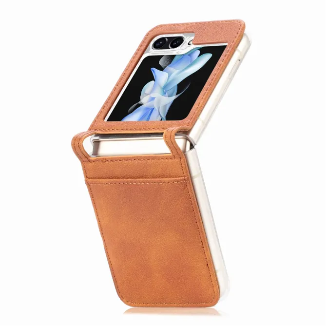 Coque Samsung Galaxy Z Flip 7 FE et Z Flip 6 Porte-Carte Grain Litchi