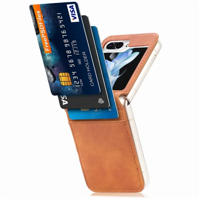 Coque Samsung Galaxy Z Flip 7 FE et Z Flip 6 Porte-Carte Grain Litchi