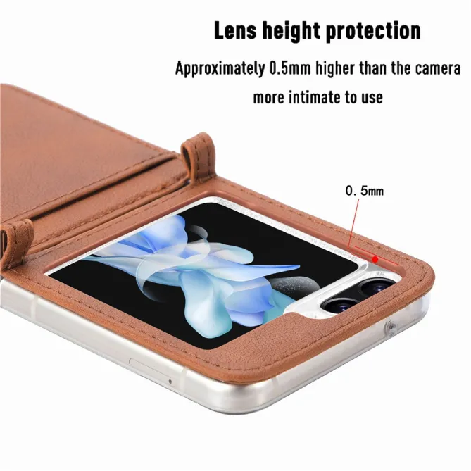 Coque Samsung Galaxy Z Flip 7 FE et Z Flip 6 Porte-Carte Grain Litchi