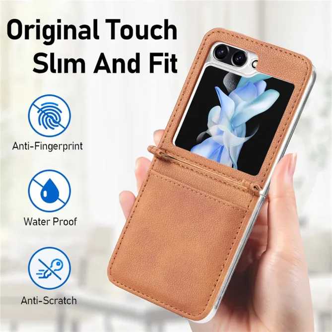 Coque Samsung Galaxy Z Flip 7 FE et Z Flip 6 Porte-Carte Grain Litchi