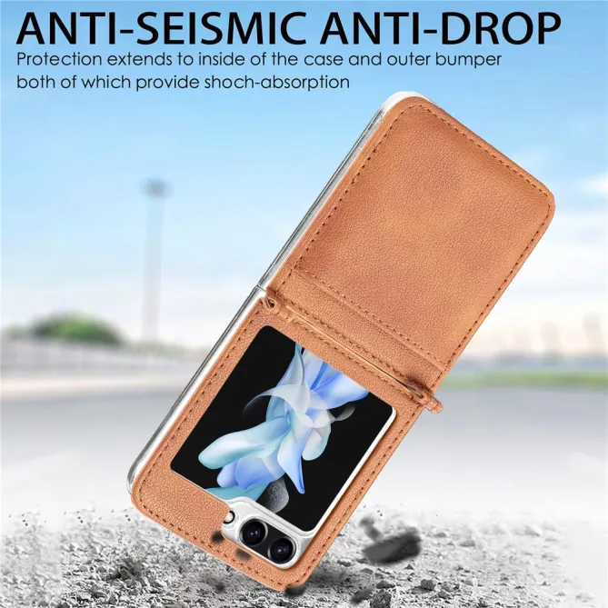 Coque Samsung Galaxy Z Flip 7 FE et Z Flip 6 Porte-Carte Grain Litchi