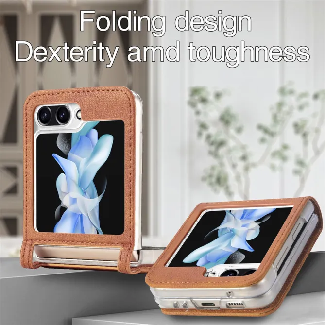 Coque Samsung Galaxy Z Flip 7 FE et Z Flip 6 Porte-Carte Grain Litchi