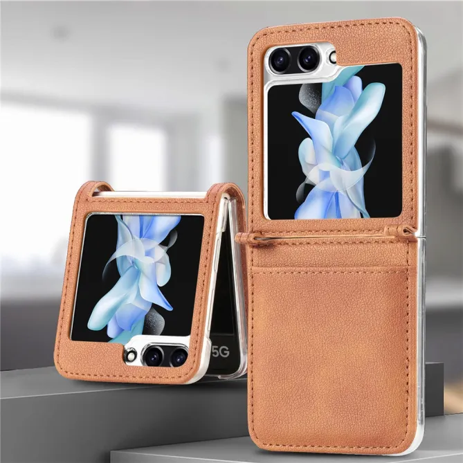 Coque Samsung Galaxy Z Flip 7 FE et Z Flip 6 Porte-Carte Grain Litchi