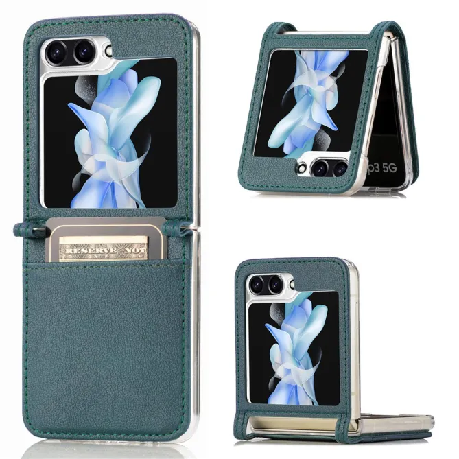 Coque Samsung Galaxy Z Flip 7 FE et Z Flip 6 Porte-Carte Grain Litchi