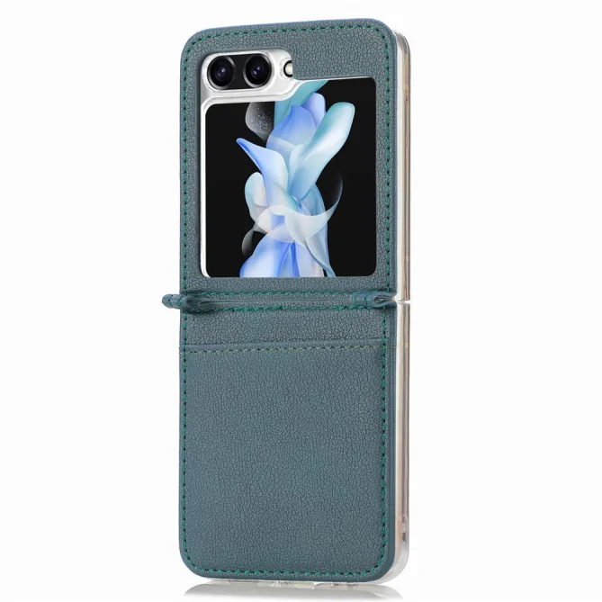 Coque Samsung Galaxy Z Flip 7 FE et Z Flip 6 Porte-Carte Grain Litchi