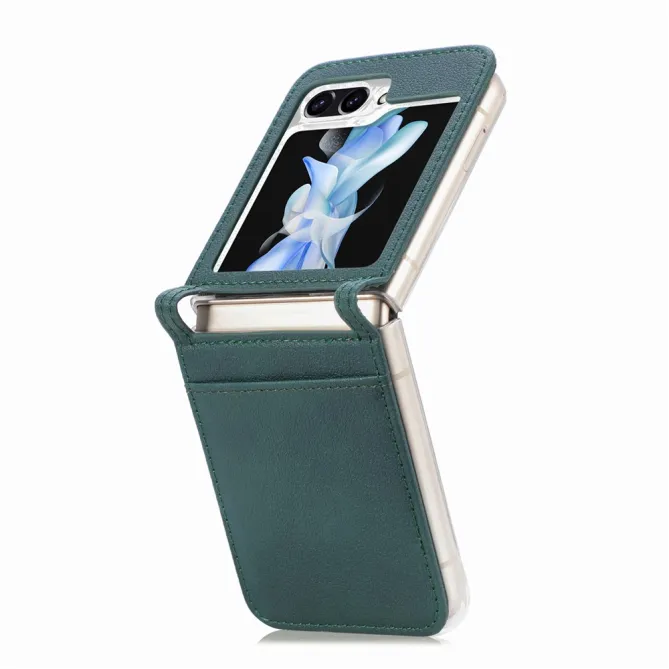 Coque Samsung Galaxy Z Flip 7 FE et Z Flip 6 Porte-Carte Grain Litchi