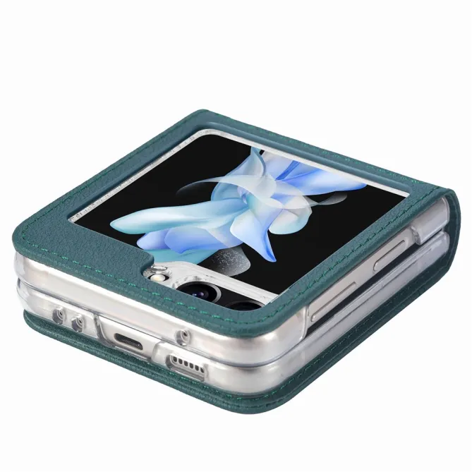 Coque Samsung Galaxy Z Flip 7 FE et Z Flip 6 Porte-Carte Grain Litchi