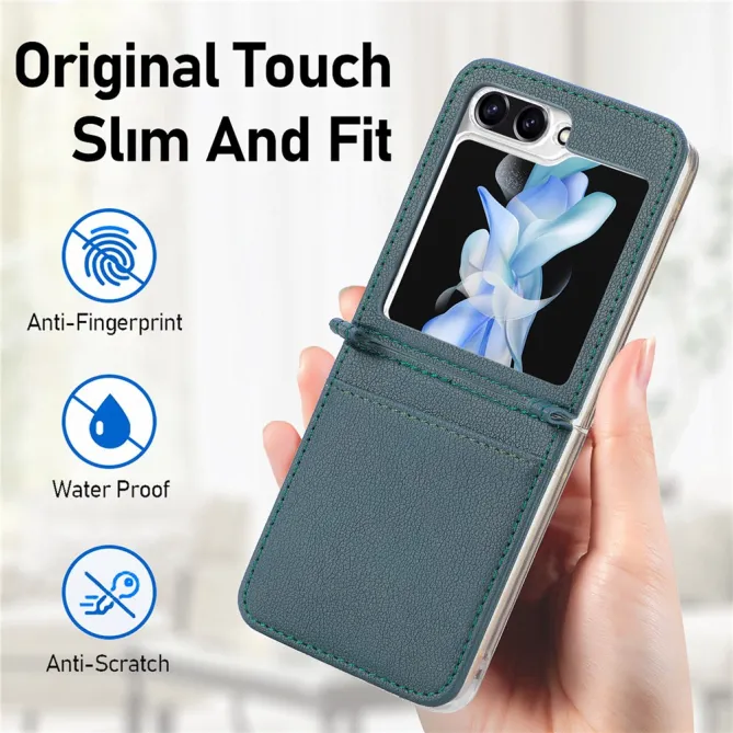 Coque Samsung Galaxy Z Flip 7 FE et Z Flip 6 Porte-Carte Grain Litchi