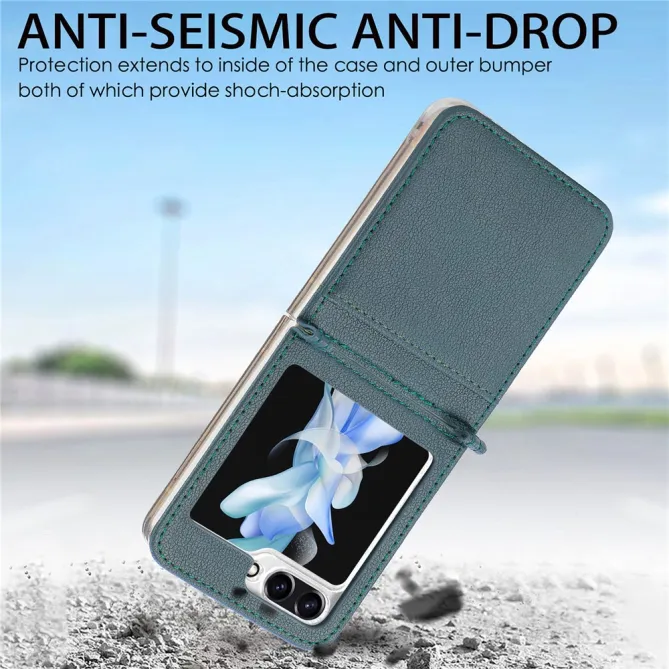 Coque Samsung Galaxy Z Flip 7 FE et Z Flip 6 Porte-Carte Grain Litchi