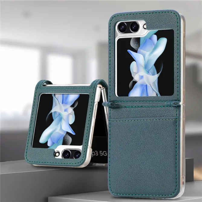 Coque Samsung Galaxy Z Flip 7 FE et Z Flip 6 Porte-Carte Grain Litchi