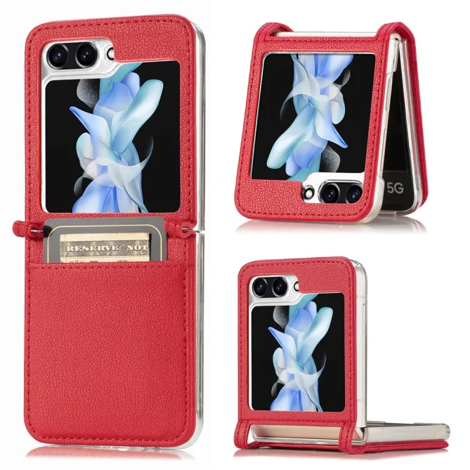 Coque Samsung Galaxy Z Flip 7 FE et Z Flip 6 Porte-Carte Grain Litchi