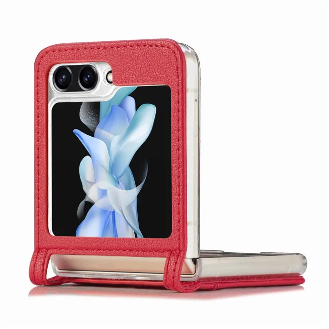 Coque Samsung Galaxy Z Flip 7 FE et Z Flip 6 Porte-Carte Grain Litchi