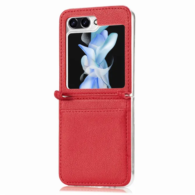 Coque Samsung Galaxy Z Flip 7 FE et Z Flip 6 Porte-Carte Grain Litchi