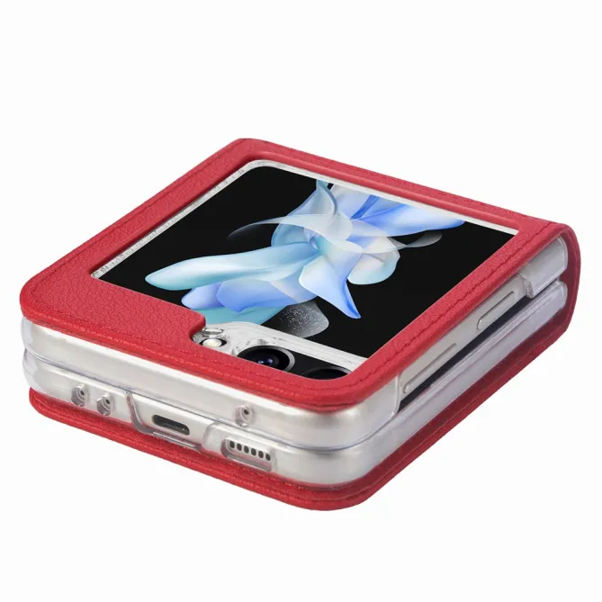 Coque Samsung Galaxy Z Flip 7 FE et Z Flip 6 Porte-Carte Grain Litchi