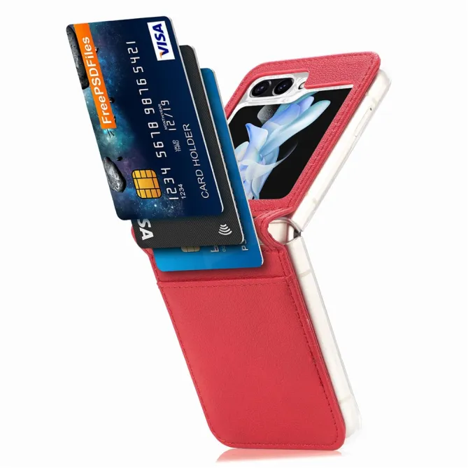 Coque Samsung Galaxy Z Flip 7 FE et Z Flip 6 Porte-Carte Grain Litchi