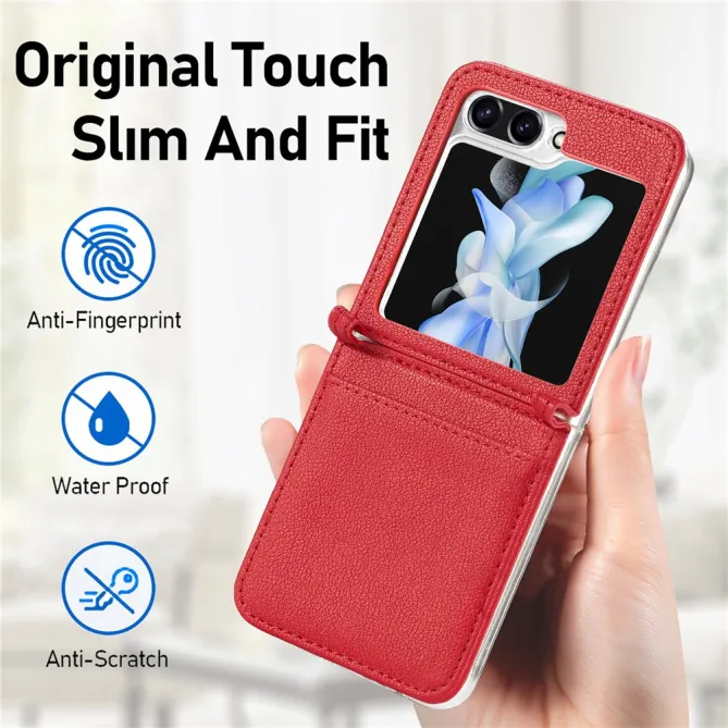 Coque Samsung Galaxy Z Flip 7 FE et Z Flip 6 Porte-Carte Grain Litchi