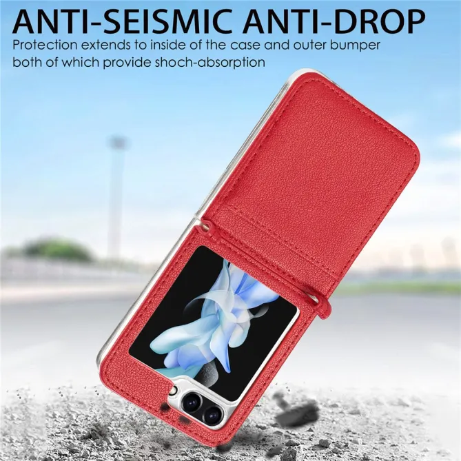 Coque Samsung Galaxy Z Flip 7 FE et Z Flip 6 Porte-Carte Grain Litchi