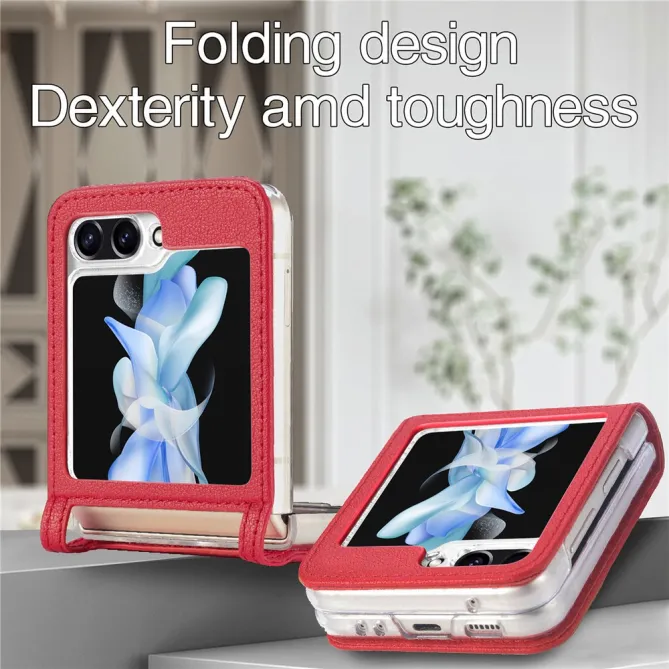 Coque Samsung Galaxy Z Flip 7 FE et Z Flip 6 Porte-Carte Grain Litchi