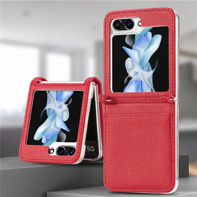 Coque Samsung Galaxy Z Flip 7 FE et Z Flip 6 Porte-Carte Grain Litchi