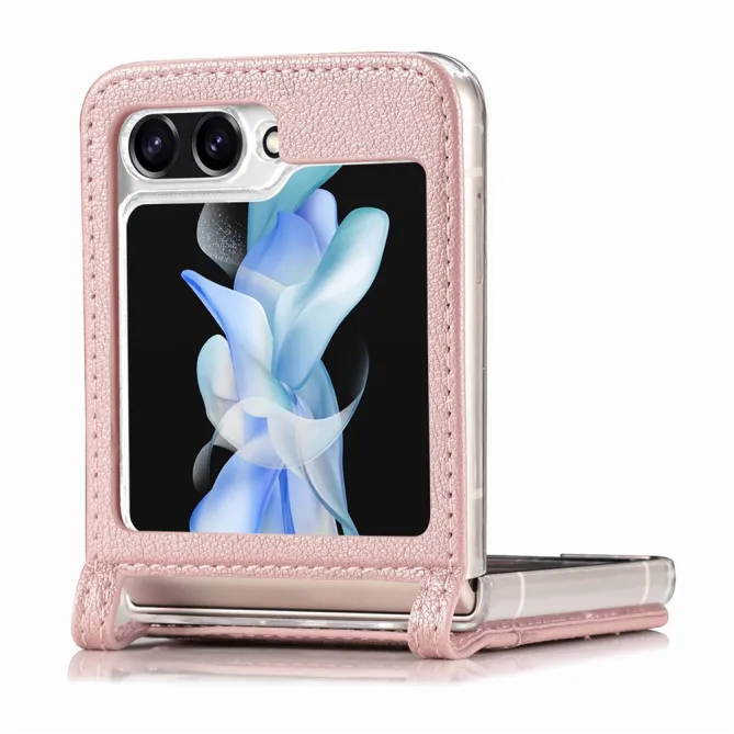 Coque Samsung Galaxy Z Flip 7 FE et Z Flip 6 Porte-Carte Grain Litchi