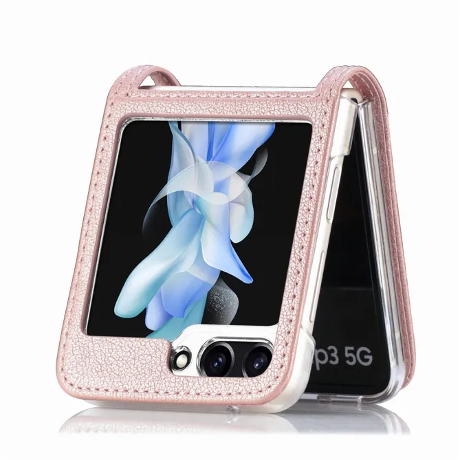 Coque Samsung Galaxy Z Flip 7 FE et Z Flip 6 Porte-Carte Grain Litchi