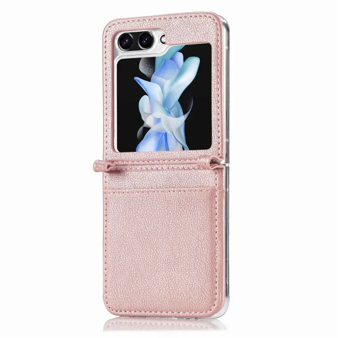 Coque Samsung Galaxy Z Flip 7 FE et Z Flip 6 Porte-Carte Grain Litchi