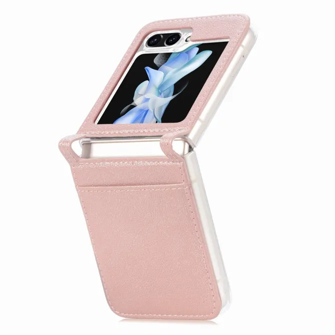 Coque Samsung Galaxy Z Flip 7 FE et Z Flip 6 Porte-Carte Grain Litchi