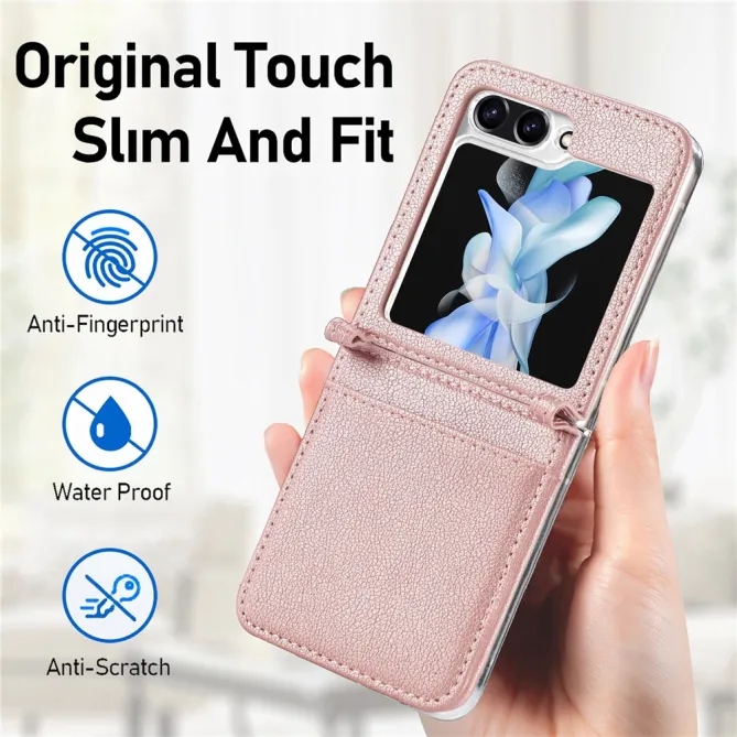 Coque Samsung Galaxy Z Flip 7 FE et Z Flip 6 Porte-Carte Grain Litchi