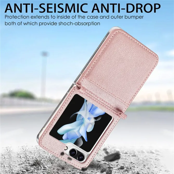 Coque Samsung Galaxy Z Flip 7 FE et Z Flip 6 Porte-Carte Grain Litchi