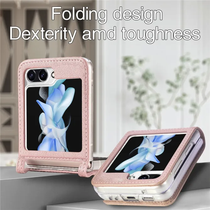 Coque Samsung Galaxy Z Flip 7 FE et Z Flip 6 Porte-Carte Grain Litchi