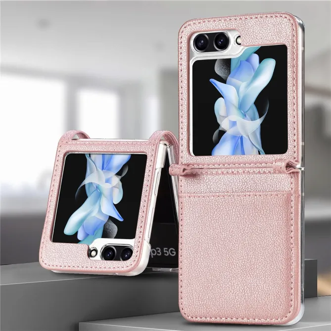 Coque Samsung Galaxy Z Flip 7 FE et Z Flip 6 Porte-Carte Grain Litchi