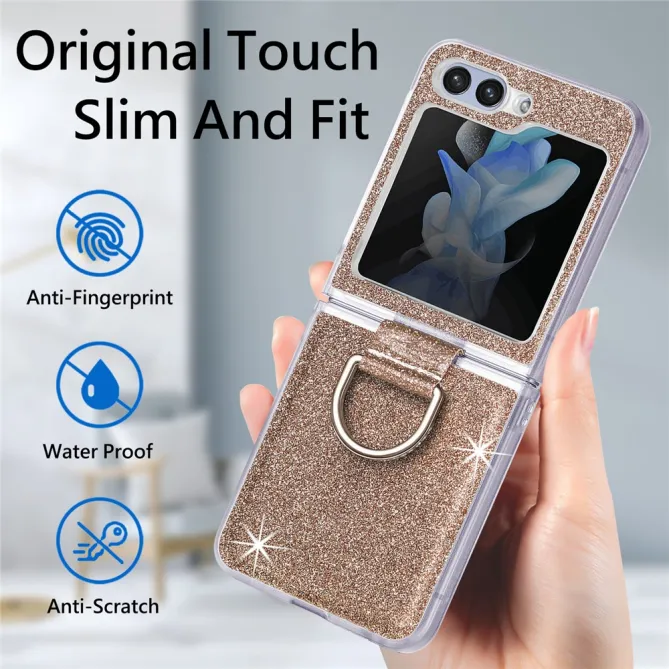 Coque Samsung Galaxy Z Flip 7 FE et Z Flip 6 Pailletée Anneau Strass