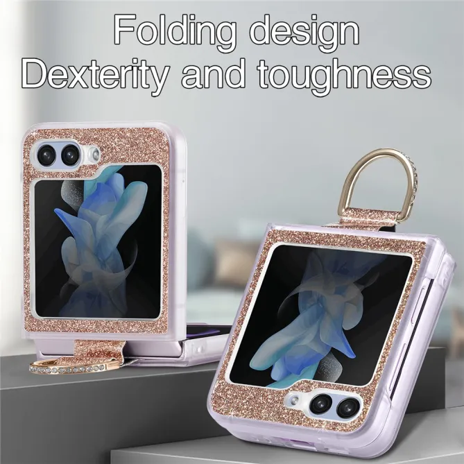 Coque Samsung Galaxy Z Flip 7 FE et Z Flip 6 Pailletée Anneau Strass