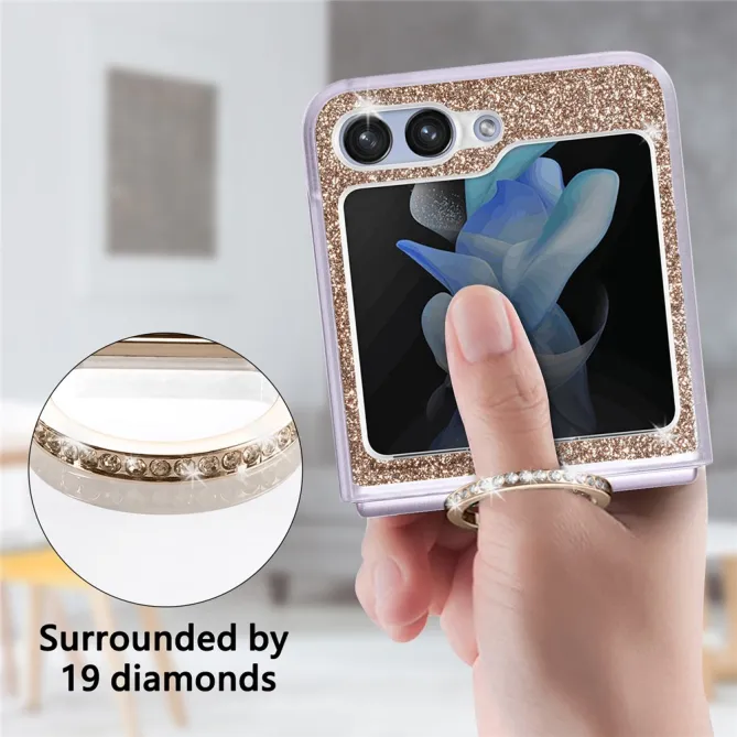 Coque Samsung Galaxy Z Flip 7 FE et Z Flip 6 Pailletée Anneau Strass