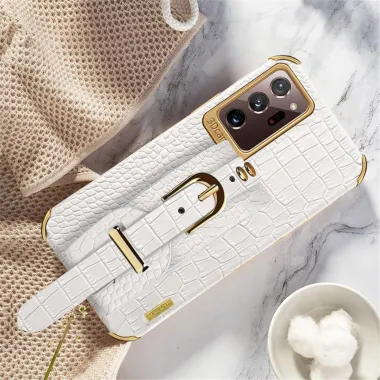 Coque Samsung Galaxy Note 20 Ultra Effet Croco avec Sangle Poignet