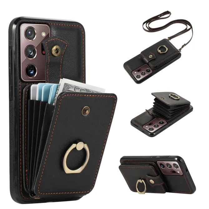 Coque Samsung Galaxy Note 20 Ultra Porte-Cartes Accordéon avec Bague Support