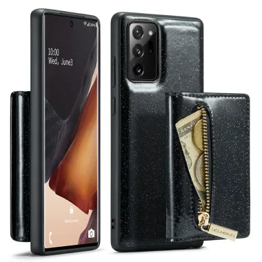 Coque Note 20 Ultra Pailletée Portefeuille Zippé Amovible