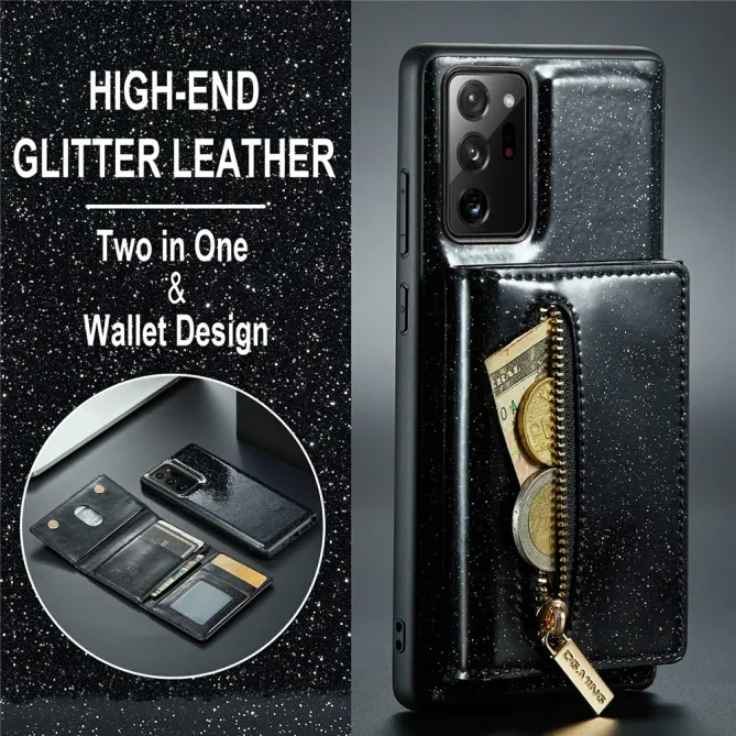 Coque Note 20 Ultra Pailletée Portefeuille Zippé Amovible