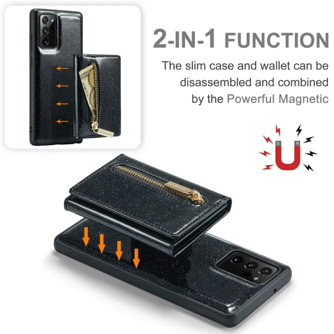 Coque Note 20 Ultra Pailletée Portefeuille Zippé Amovible