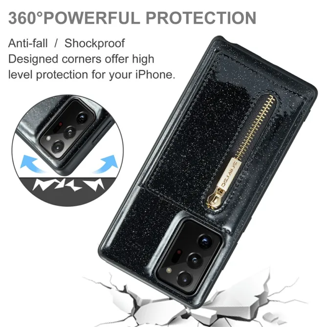 Coque Note 20 Ultra Pailletée Portefeuille Zippé Amovible